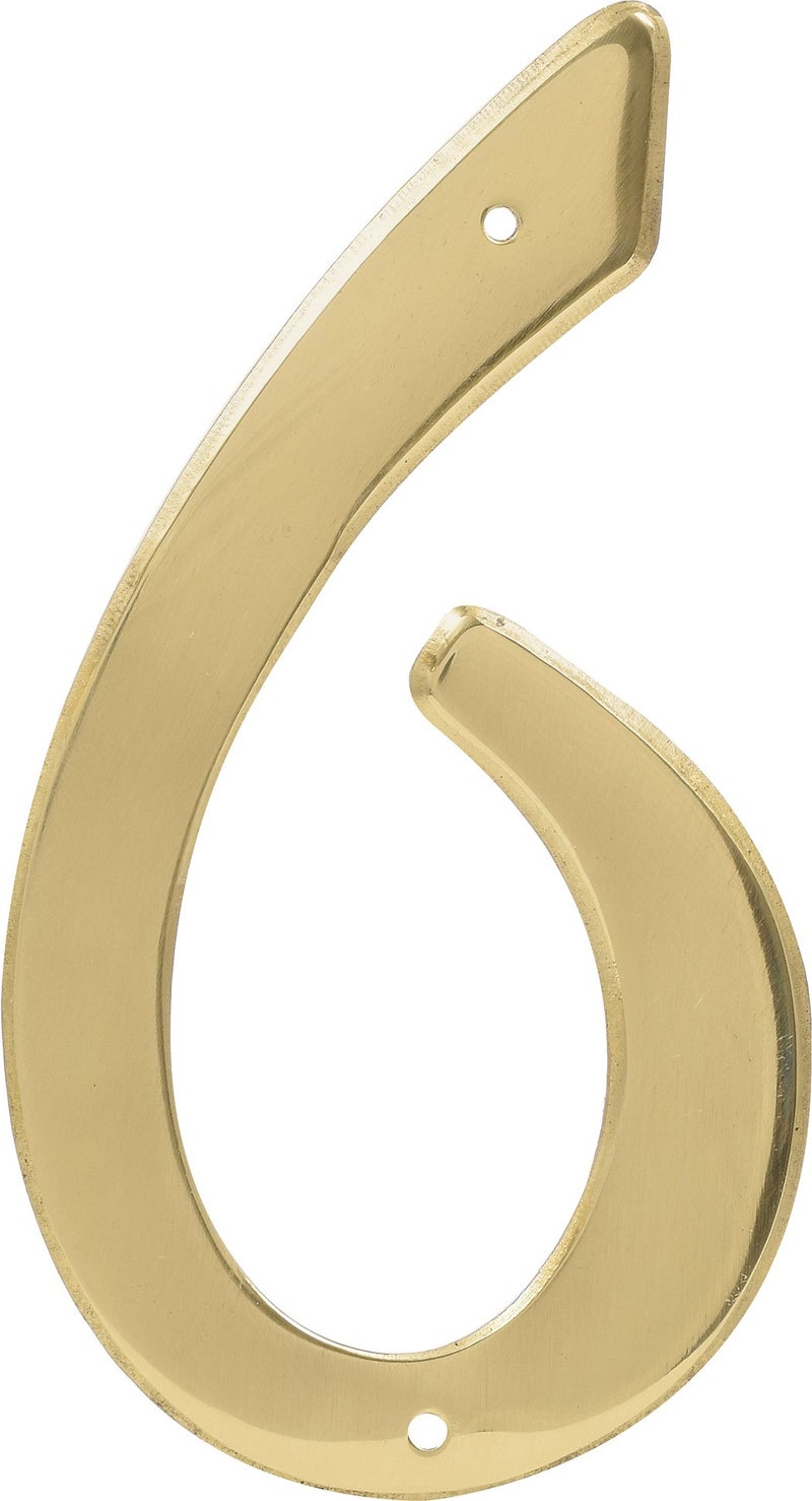 Hillman 847048 4-Inch Nail-On Traditional Solid Brass House Number 6 - Image 1